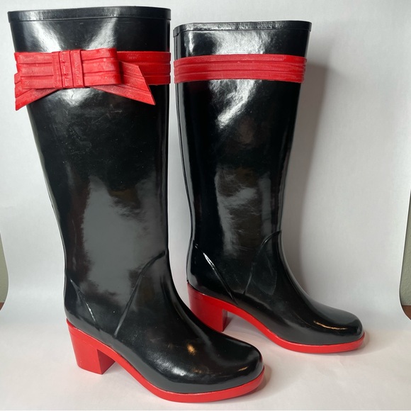 kate spade Shoes - Kate Spade Randi Black and Red Bow Heel Rain Boots Size 7
